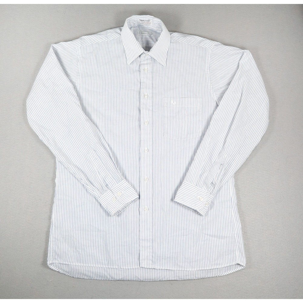 Vintage Christian Dior Mens Dress Shirt Pinstripe Blue White Long Sleeve USA